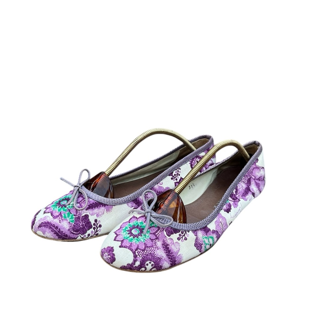 Burberry Purple Floral Ballet Flat Bow Design Women's Size 37.5 EU 7.5 US USED